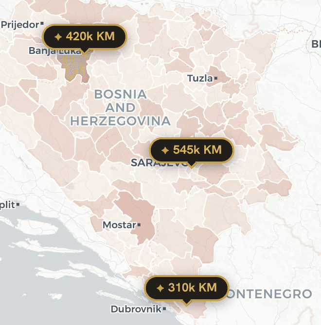 Izdvojeni oglasi kao oznake na interaktivnoj mapi BiH